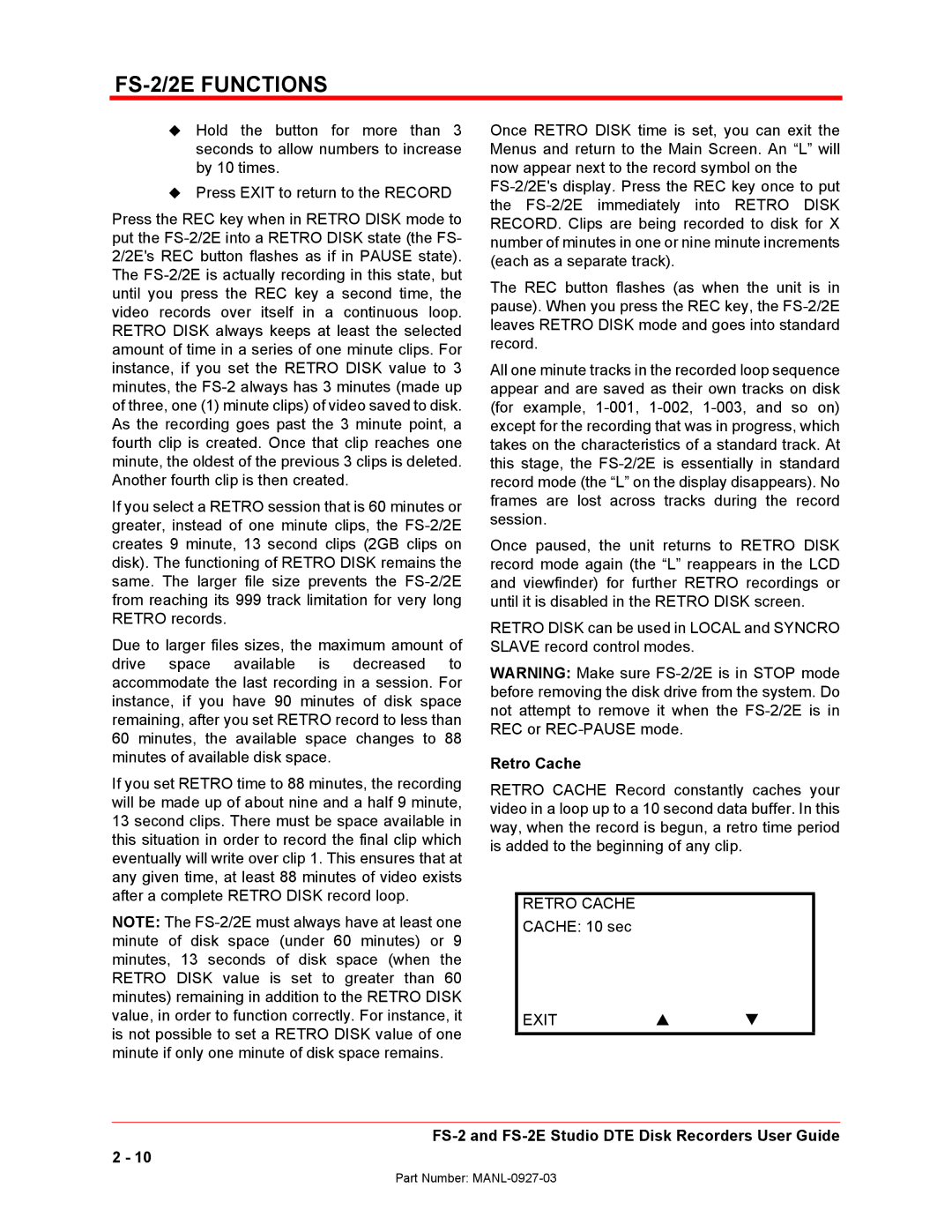 FOCUS Enhancements FS-2/2E manual Retro Cache 