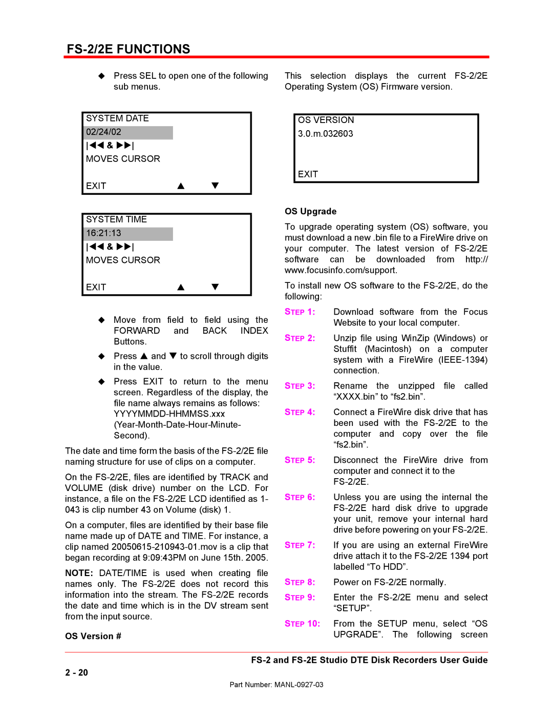 FOCUS Enhancements FS-2/2E manual OS Upgrade, OS Version # 