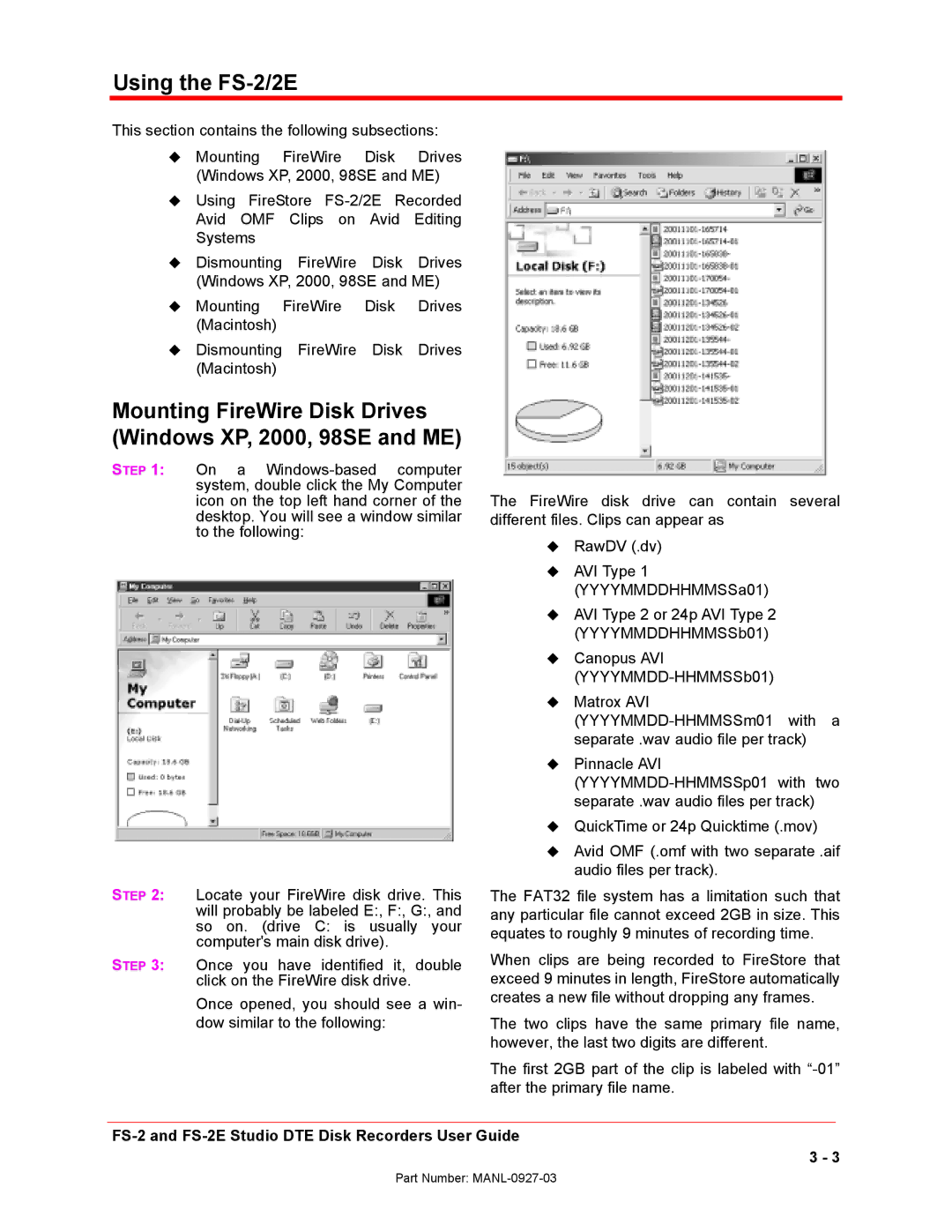 FOCUS Enhancements FS-2/2E manual Mounting FireWire Disk Drives Windows XP, 2000, 98SE and ME 