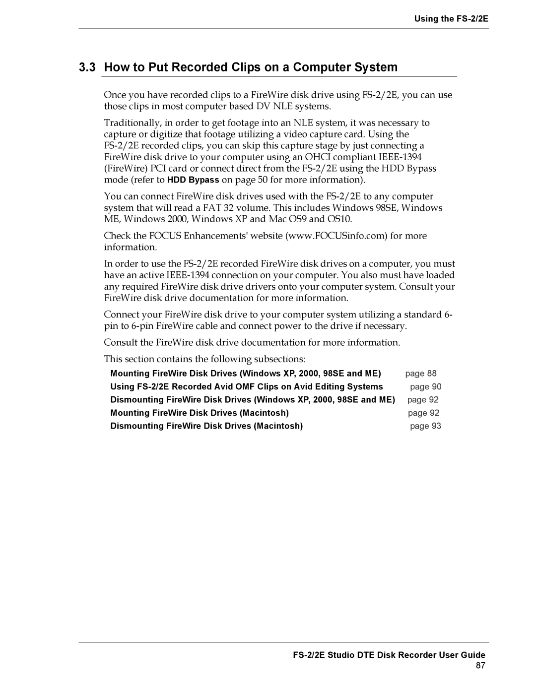 FOCUS Enhancements FS-2E manual How to Put Recorded Clips on a Computer System 