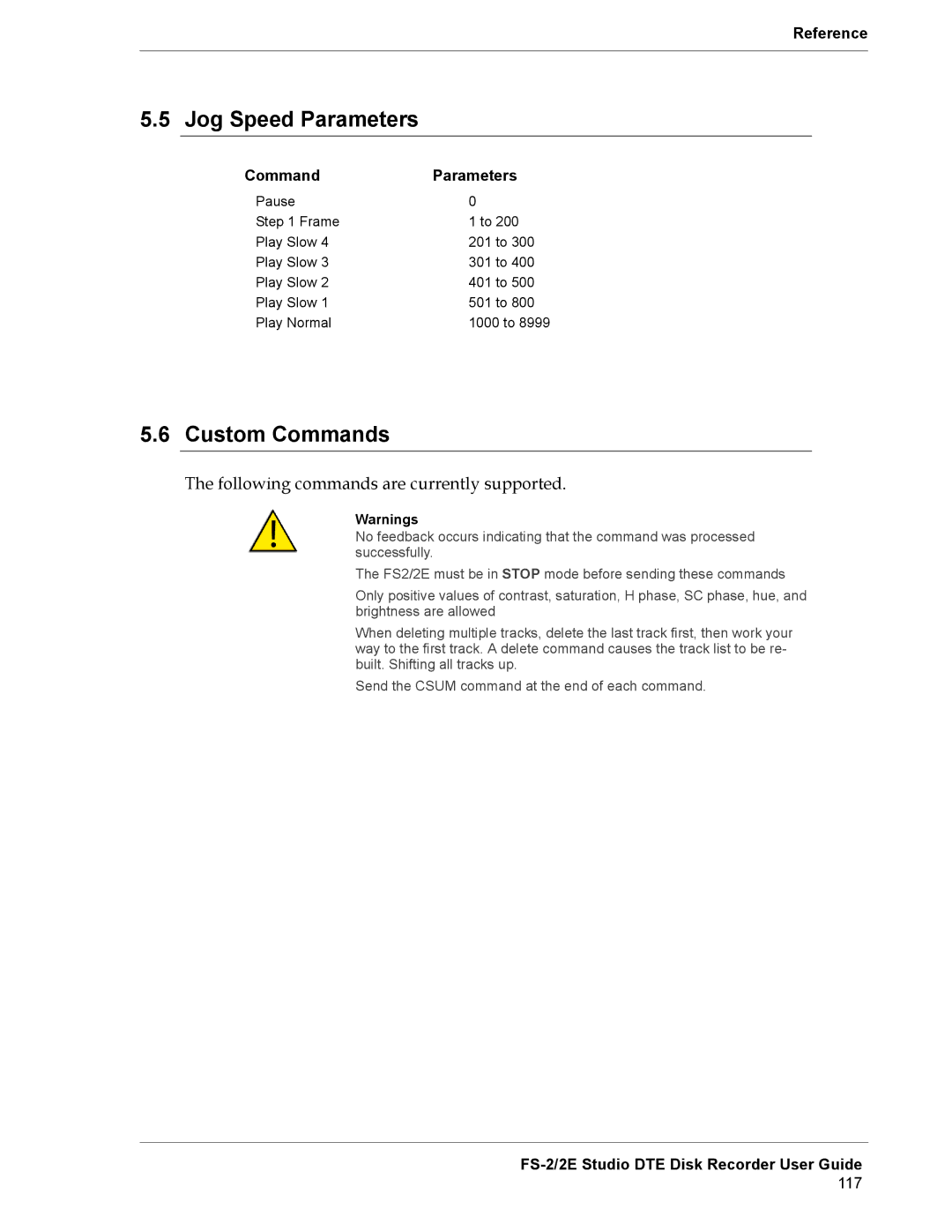 FOCUS Enhancements FS-2E manual Jog Speed Parameters, Custom Commands 