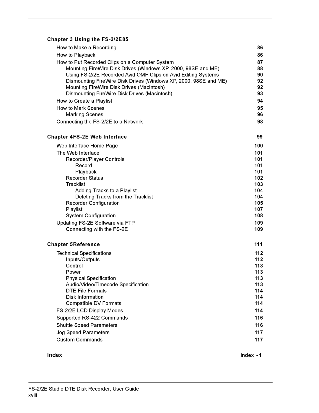 FOCUS Enhancements FS-2E manual Index 