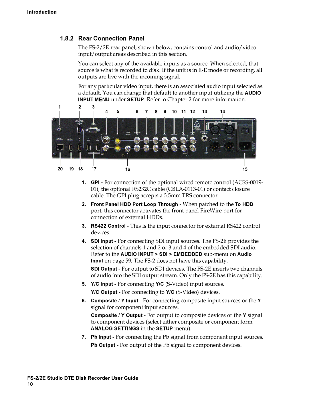 FOCUS Enhancements FS-2E manual Rear Connection Panel 