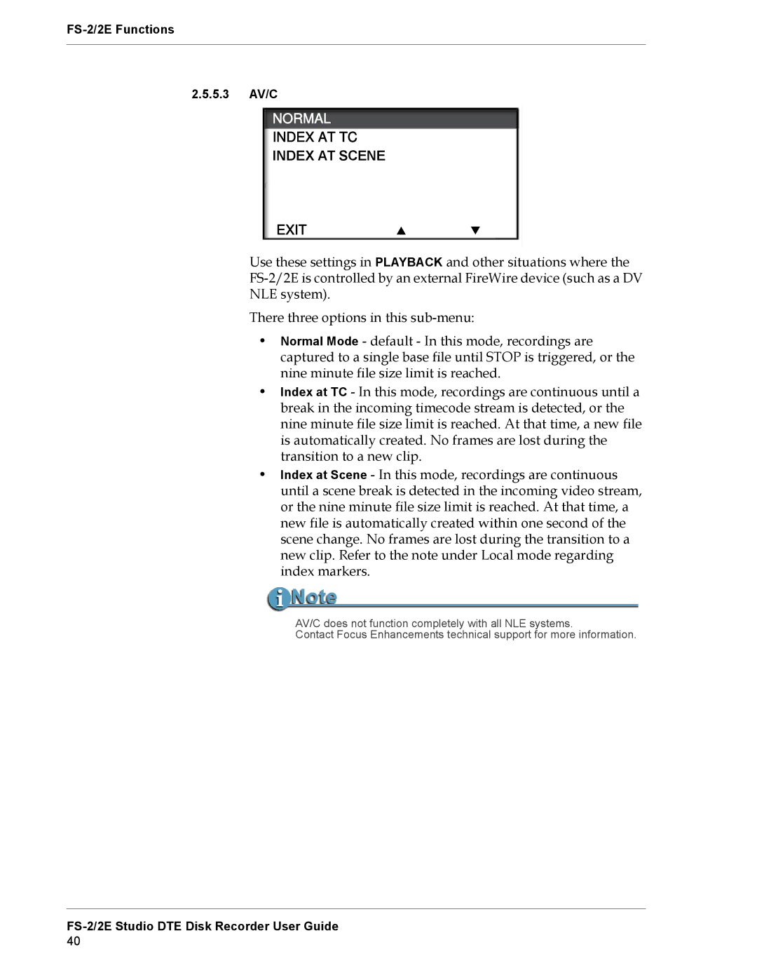 FOCUS Enhancements FS-2E manual FS-2/2E Functions 5.3 AV/C 