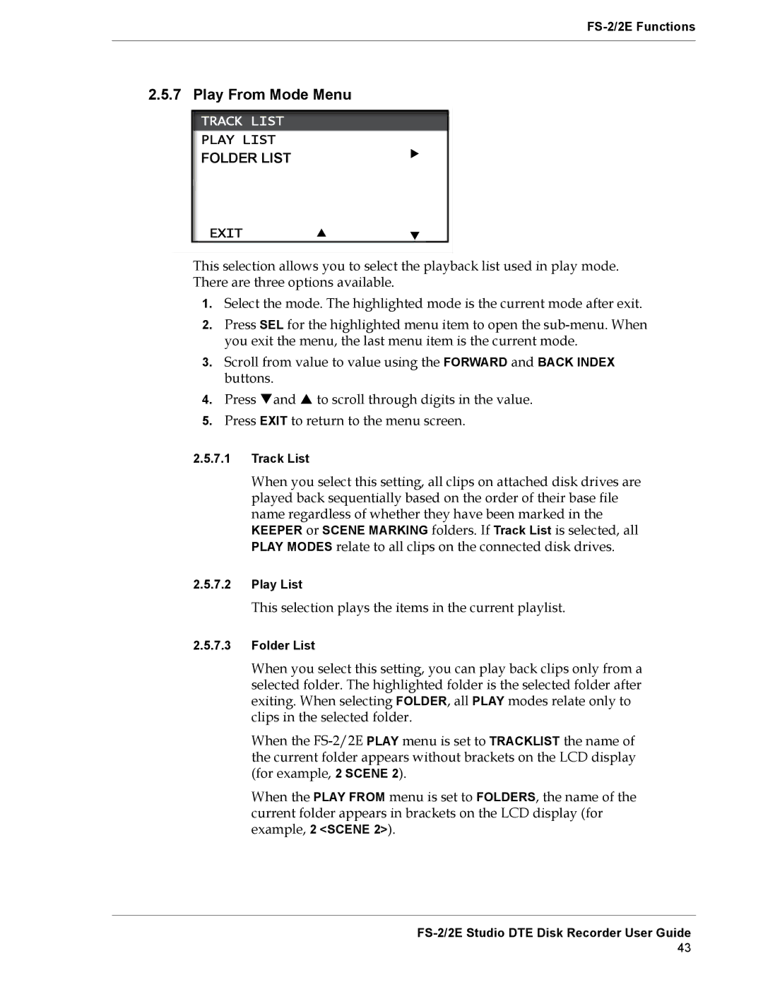 FOCUS Enhancements FS-2E manual Play From Mode Menu, Track List, Play List 