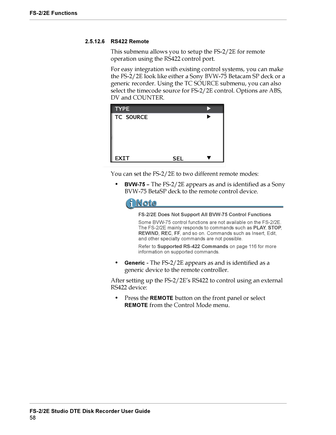 FOCUS Enhancements FS-2E manual Type, TC Source Exitsel 