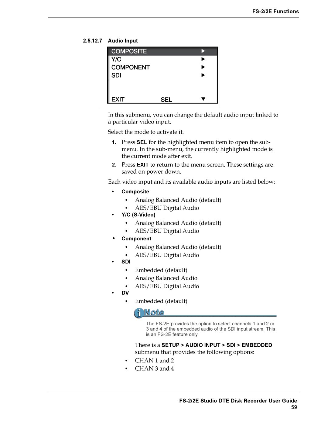 FOCUS Enhancements FS-2E manual Composite, Component SDI Exit SEL 