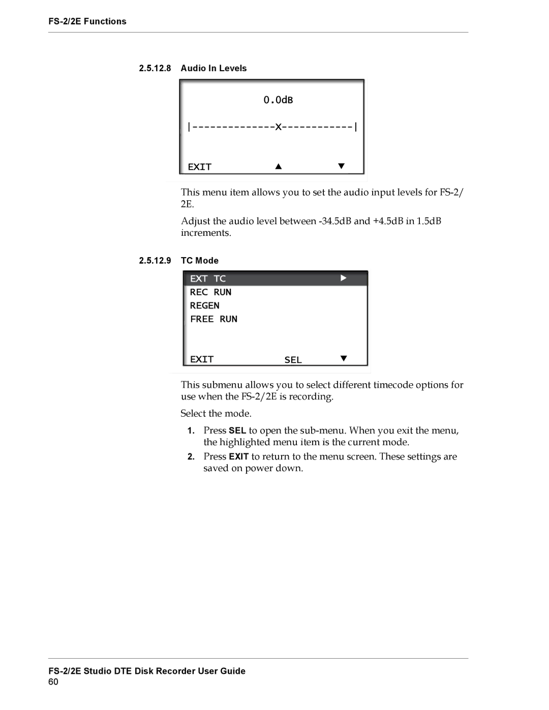 FOCUS Enhancements FS-2E manual Ext Tc, REC RUN Regen Free RUN Exitsel 