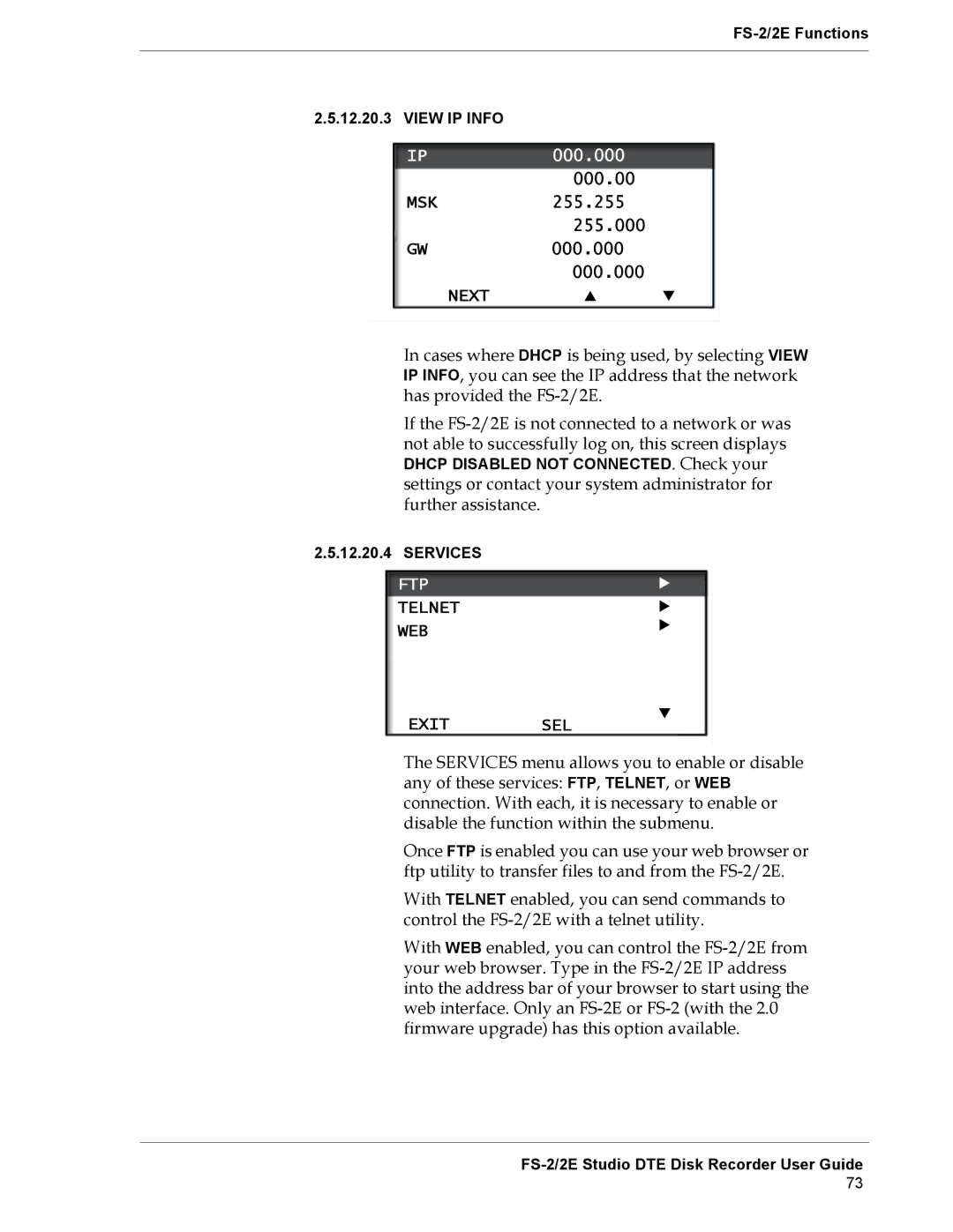 FOCUS Enhancements FS-2E manual Ftp, Telnet WEB Exit SEL 