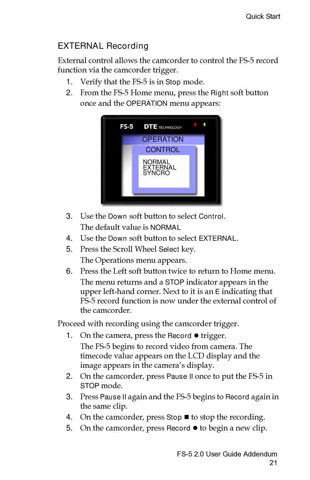 FOCUS Enhancements FS-5 2.0 manual External Recording 