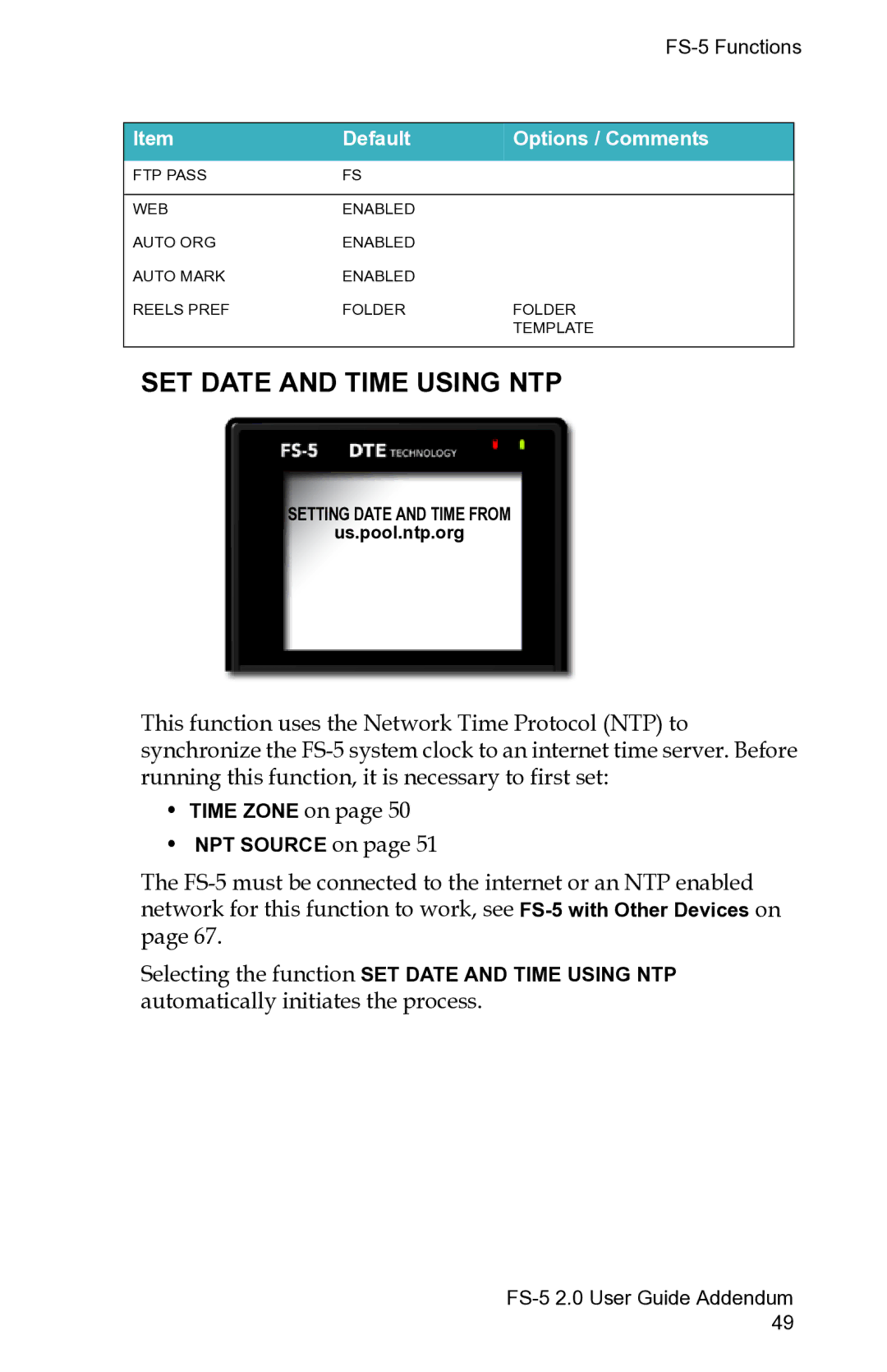 FOCUS Enhancements FS-5 2.0 manual SET Date and Time Using NTP 