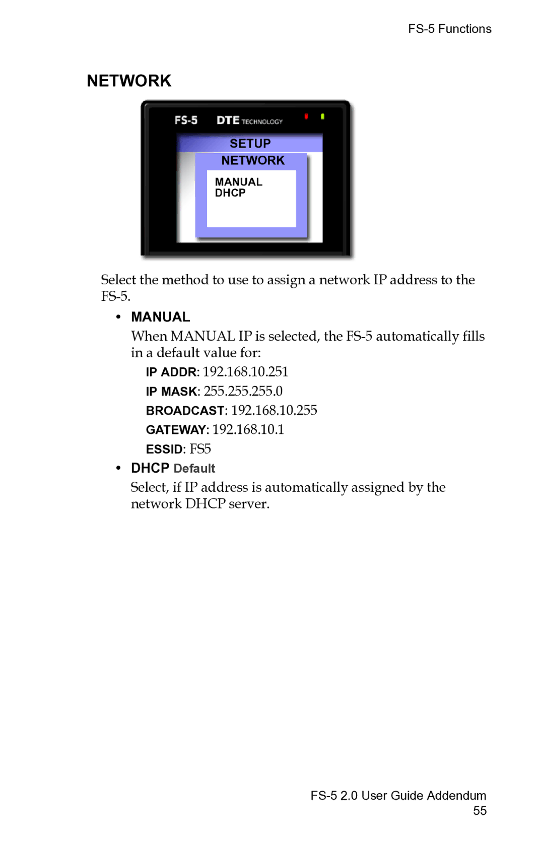 FOCUS Enhancements FS-5 2.0 manual Network 