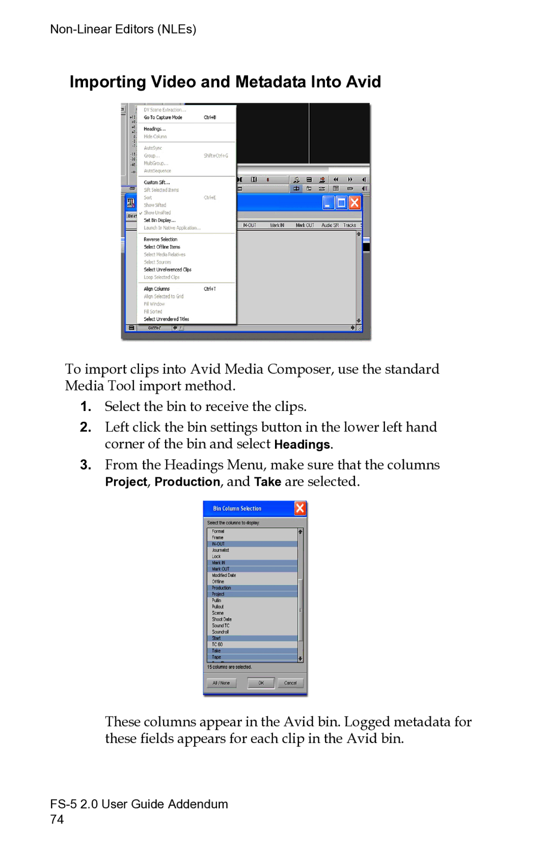 FOCUS Enhancements FS-5 2.0 manual Importing Video and Metadata Into Avid 