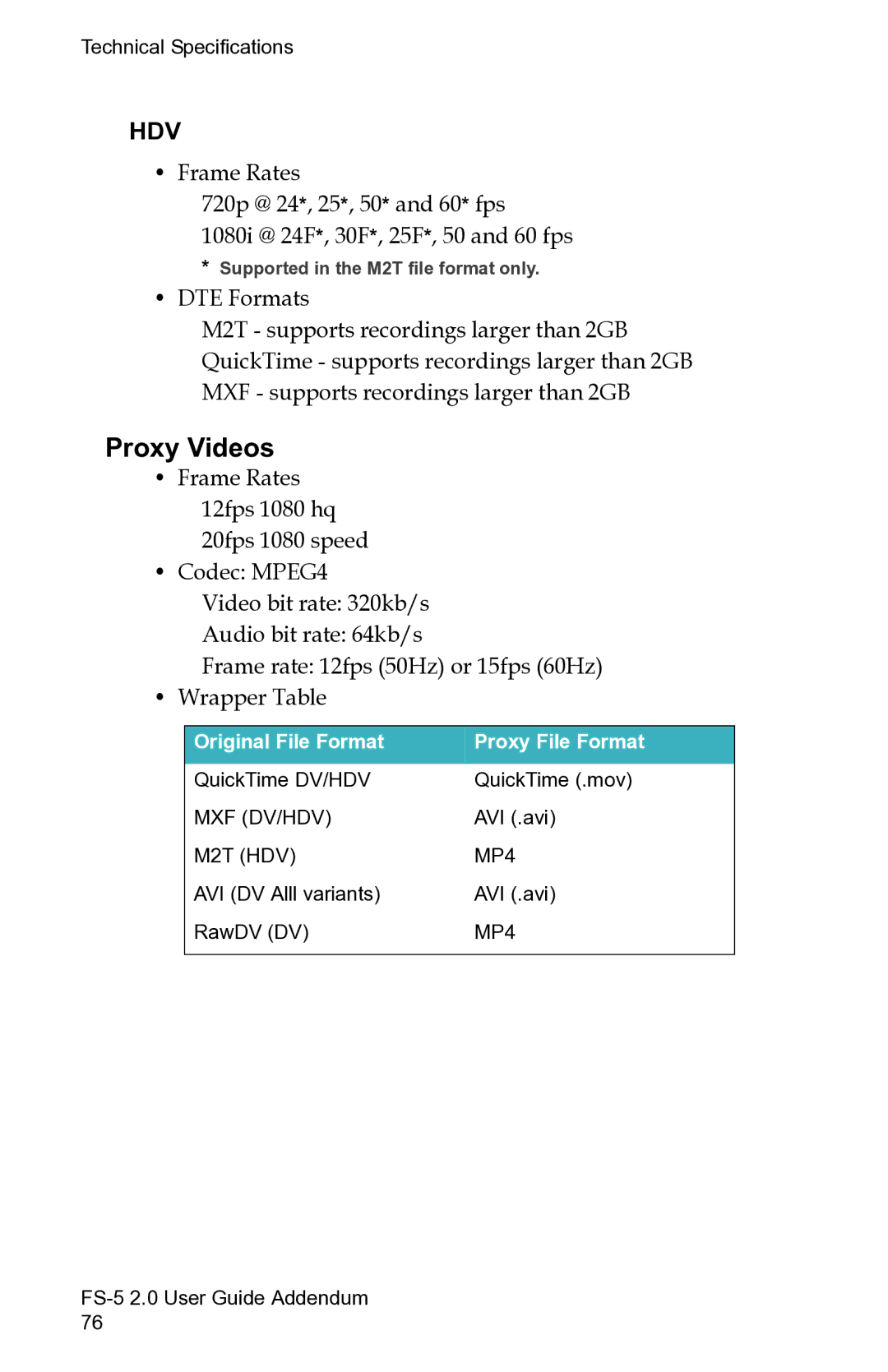 FOCUS Enhancements FS-5 2.0 manual Proxy Videos, Hdv 