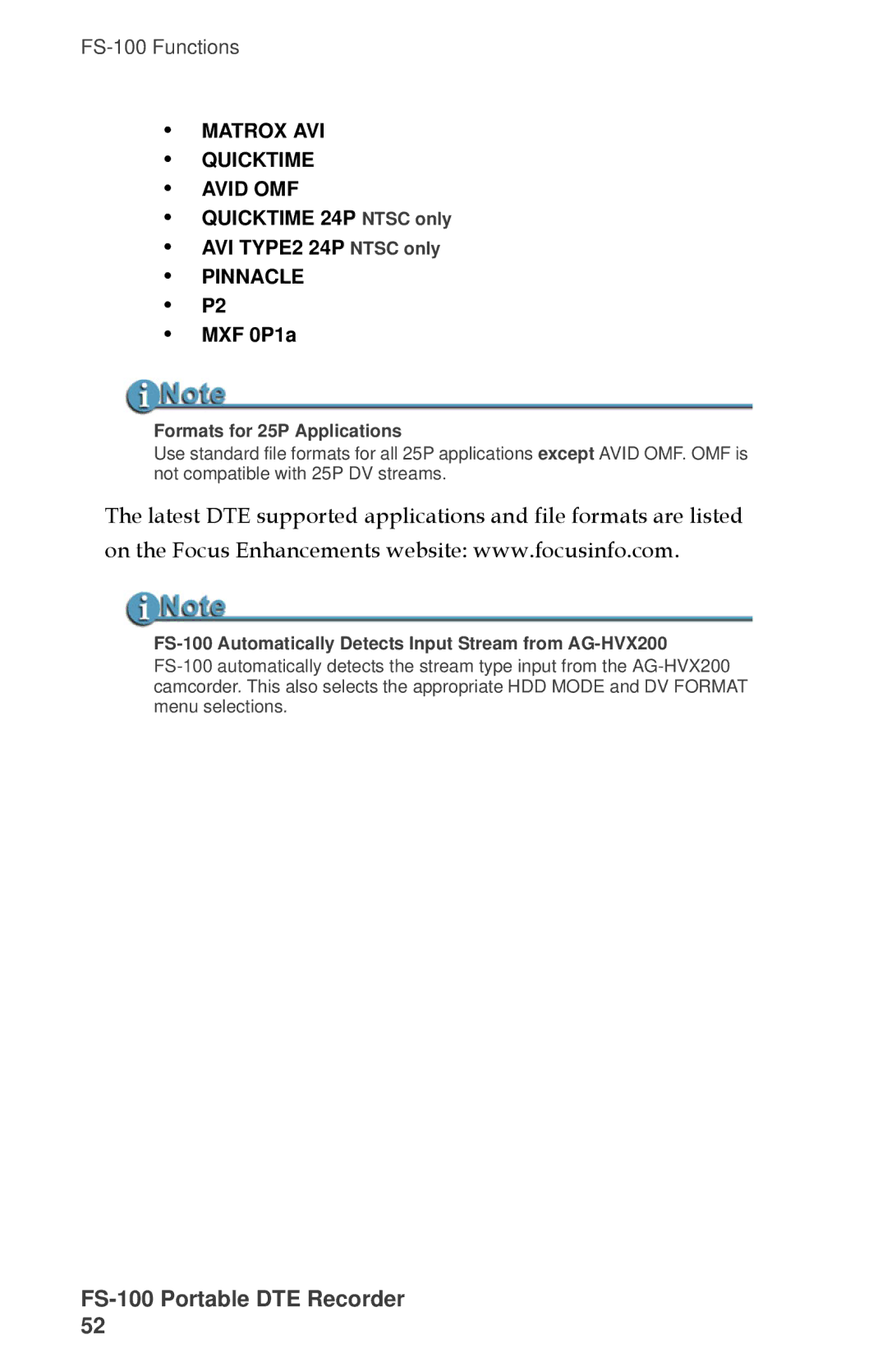 FOCUS Enhancements MANL-1023-08 manual MXF 0P1a, Formats for 25P Applications 