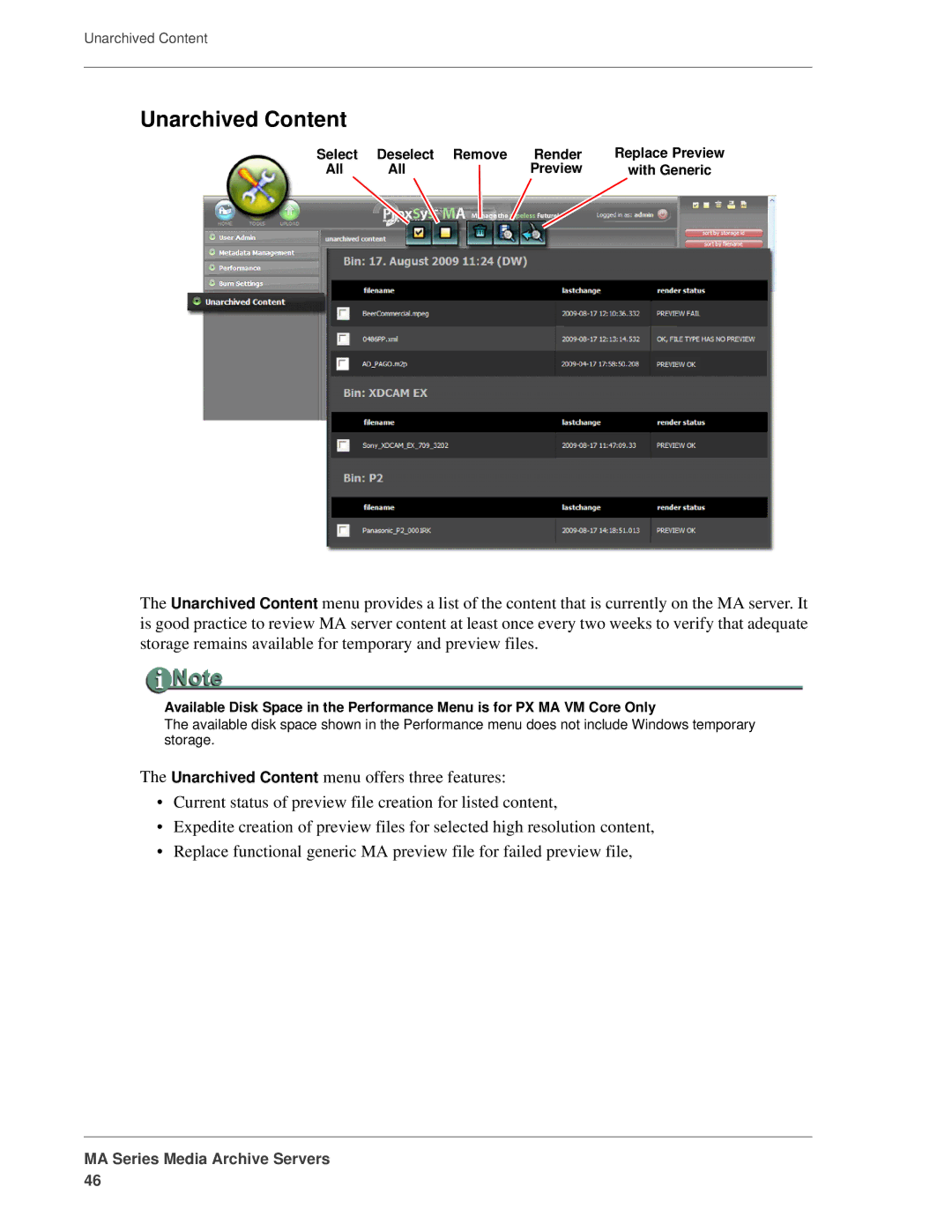 FOCUS Enhancements MANL-1161-04 manual Unarchived Content, Select Deselect Remove Render, All, With Generic 