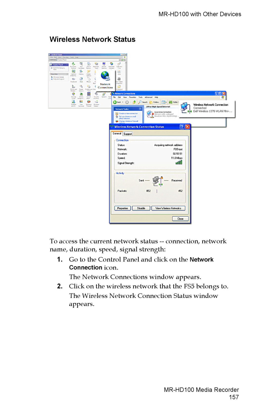 FOCUS Enhancements MR-HD100 manual Wireless Network Status 