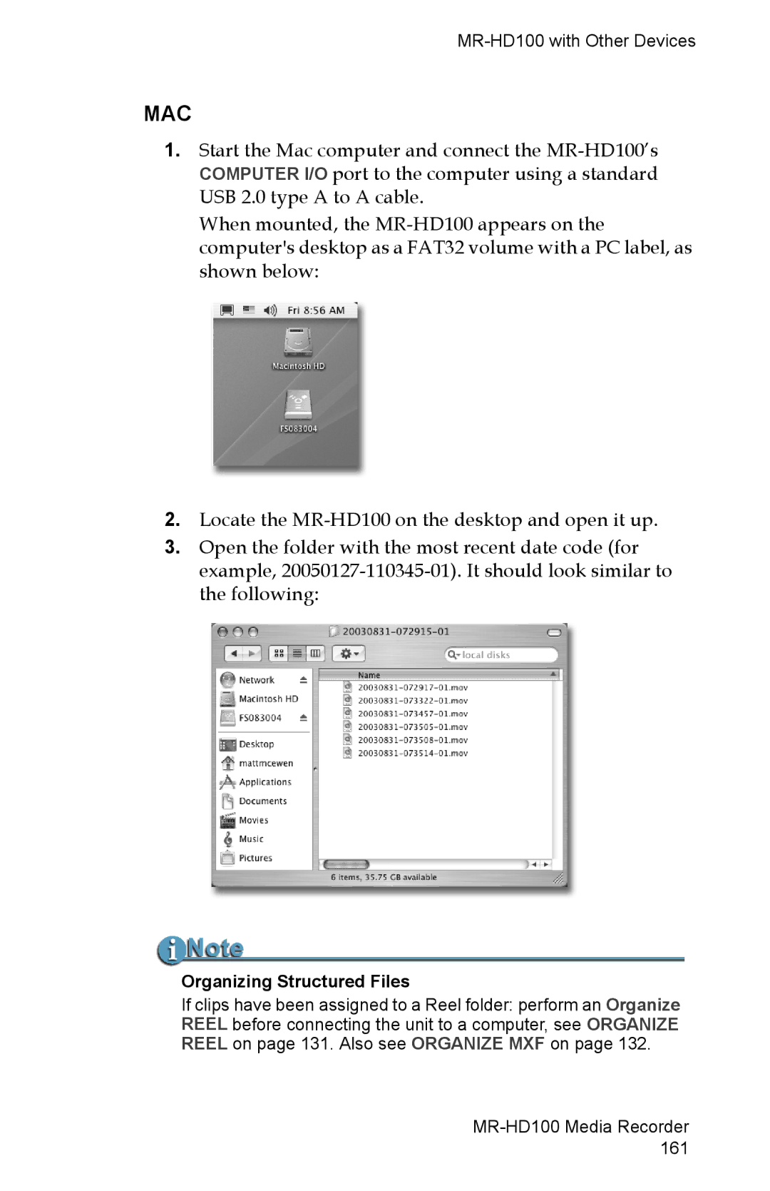 FOCUS Enhancements MR-HD100 manual Mac, Organizing Structured Files 