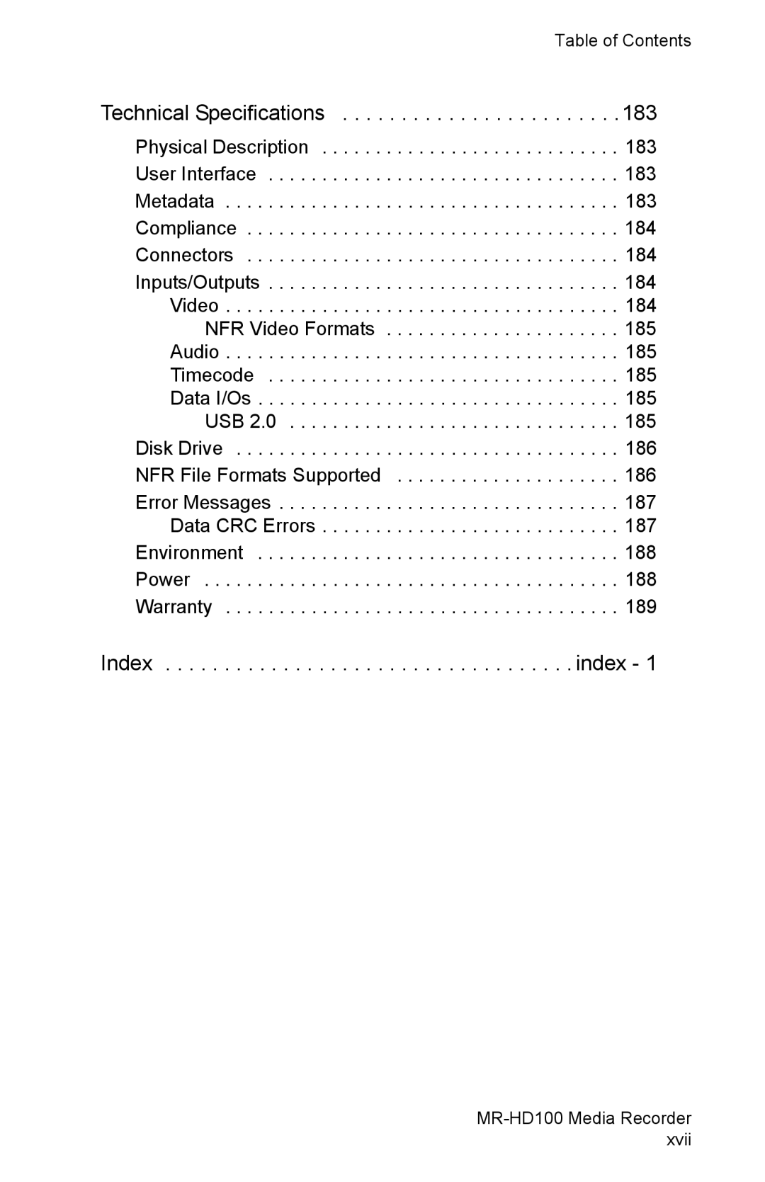 FOCUS Enhancements MR-HD100 manual Technical Specifications 