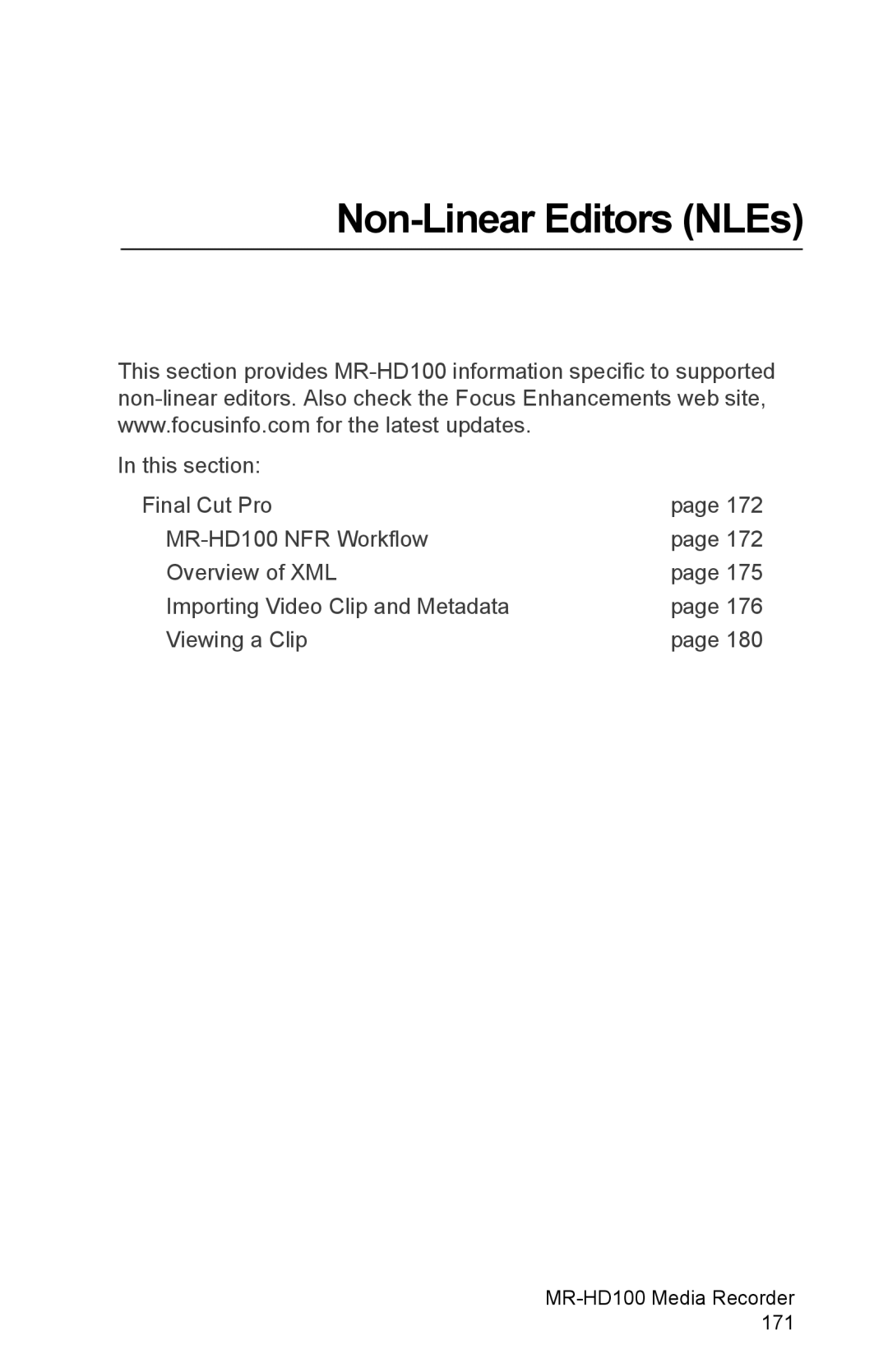 FOCUS Enhancements MR-HD100 manual Non-Linear Editors NLEs 