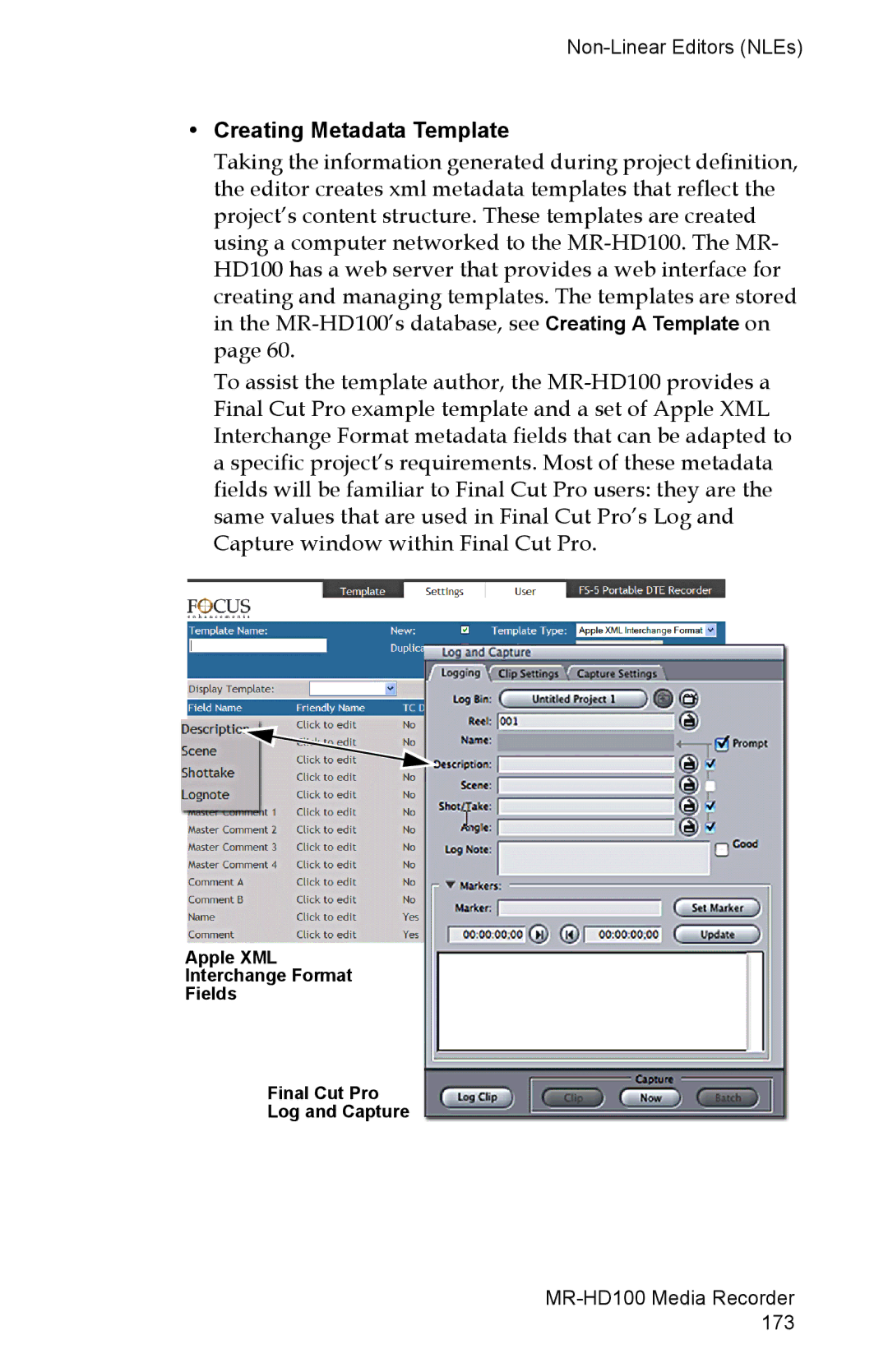 FOCUS Enhancements MR-HD100 manual Creating Metadata Template 