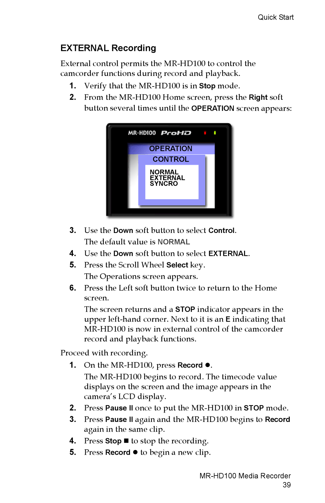 FOCUS Enhancements MR-HD100 manual External Recording 