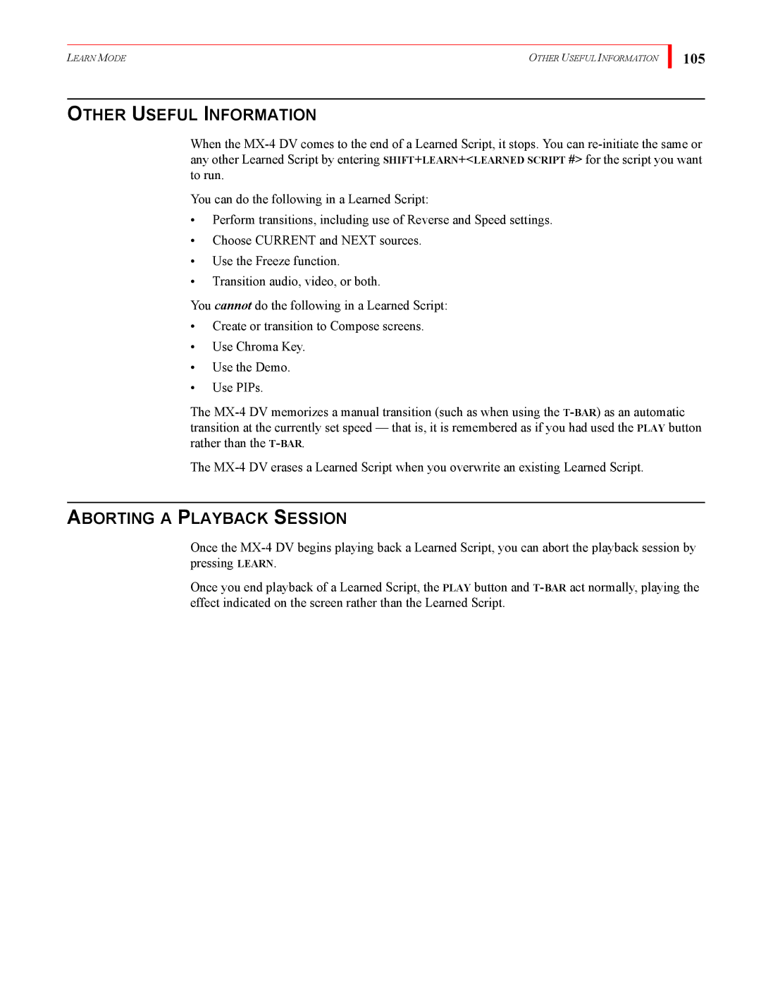 FOCUS Enhancements MX-4DV manual Other Useful Information, Aborting a Playback Session, 105 