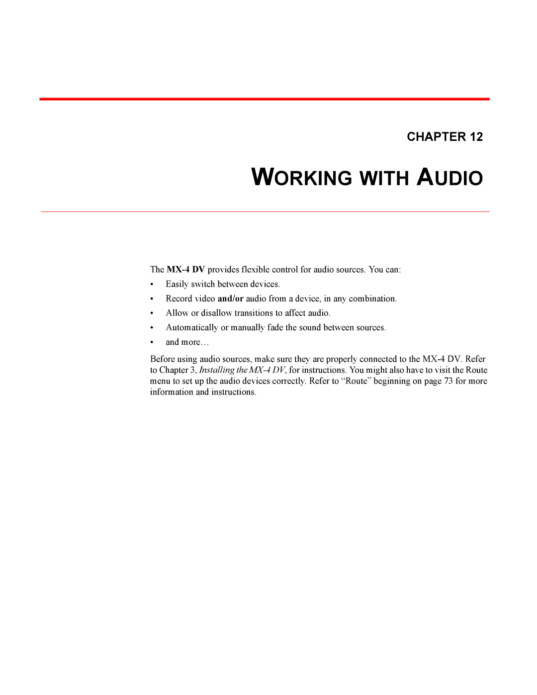 FOCUS Enhancements MX-4DV manual Working with Audio 