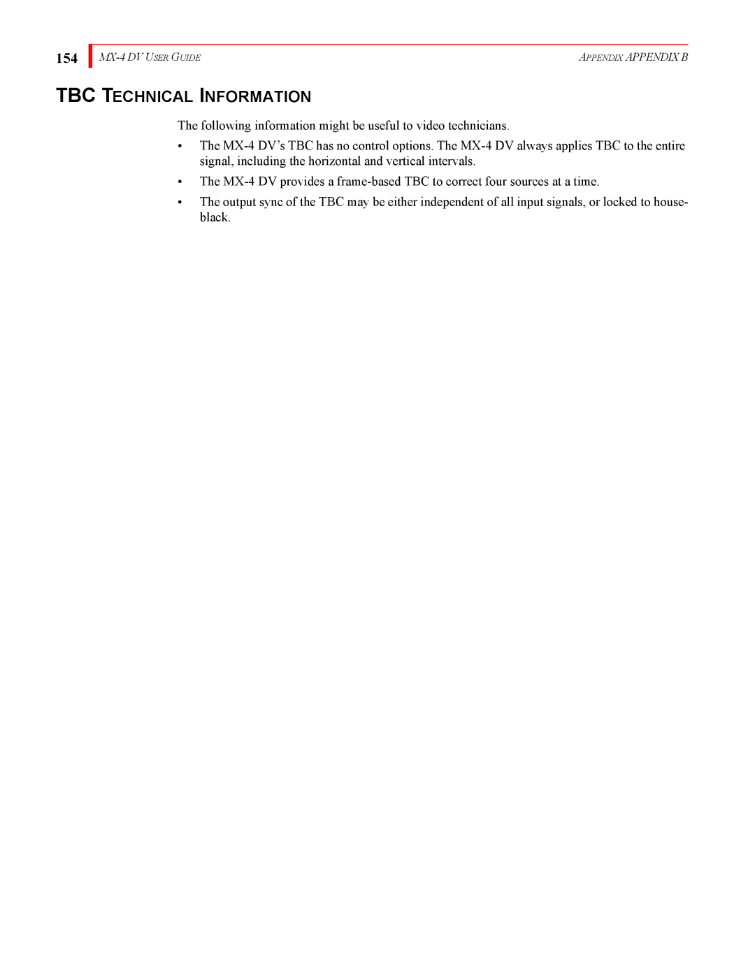 FOCUS Enhancements MX-4DV manual TBC Technical Information, 154 