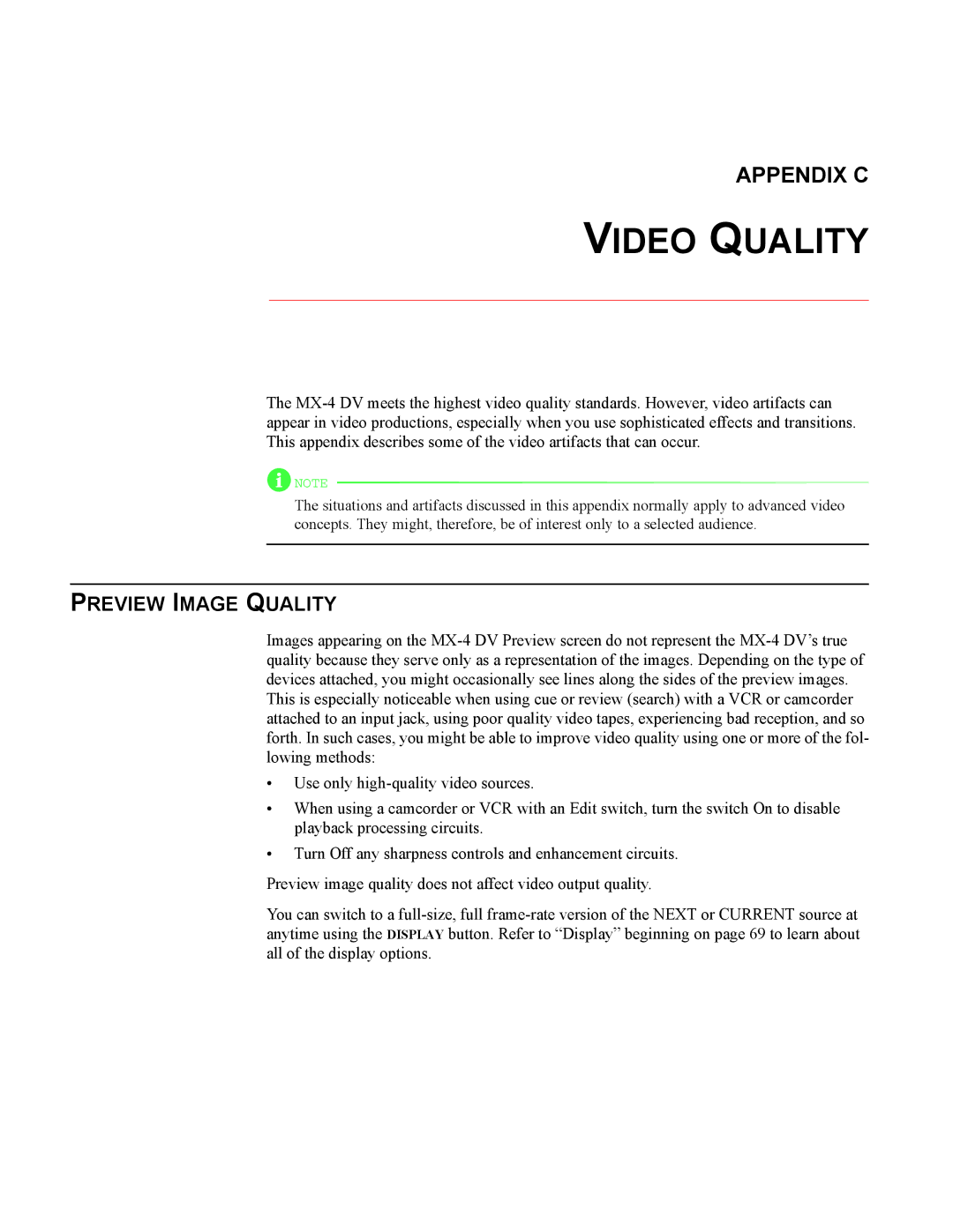 FOCUS Enhancements MX-4DV manual Video Quality, Preview Image Quality 