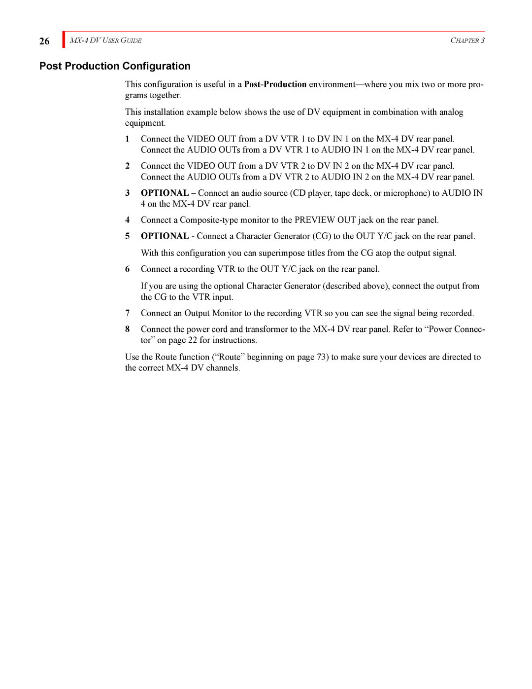 FOCUS Enhancements MX-4DV manual Post Production Configuration 