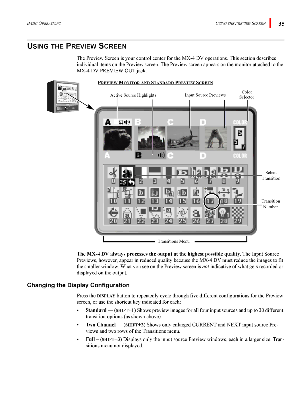 FOCUS Enhancements MX-4DV manual Using the Preview Screen, Changing the Display Configuration 