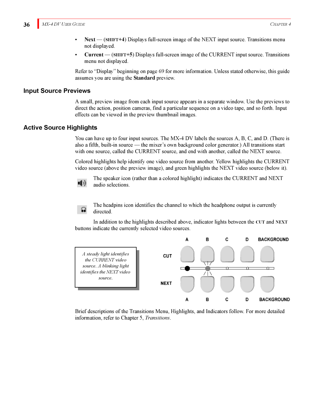 FOCUS Enhancements MX-4DV manual Input Source Previews, Active Source Highlights 