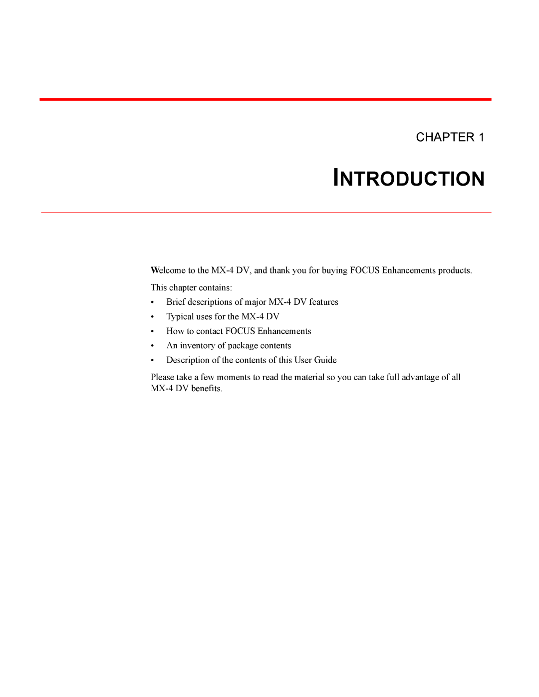 FOCUS Enhancements MX-4DV manual Introduction 