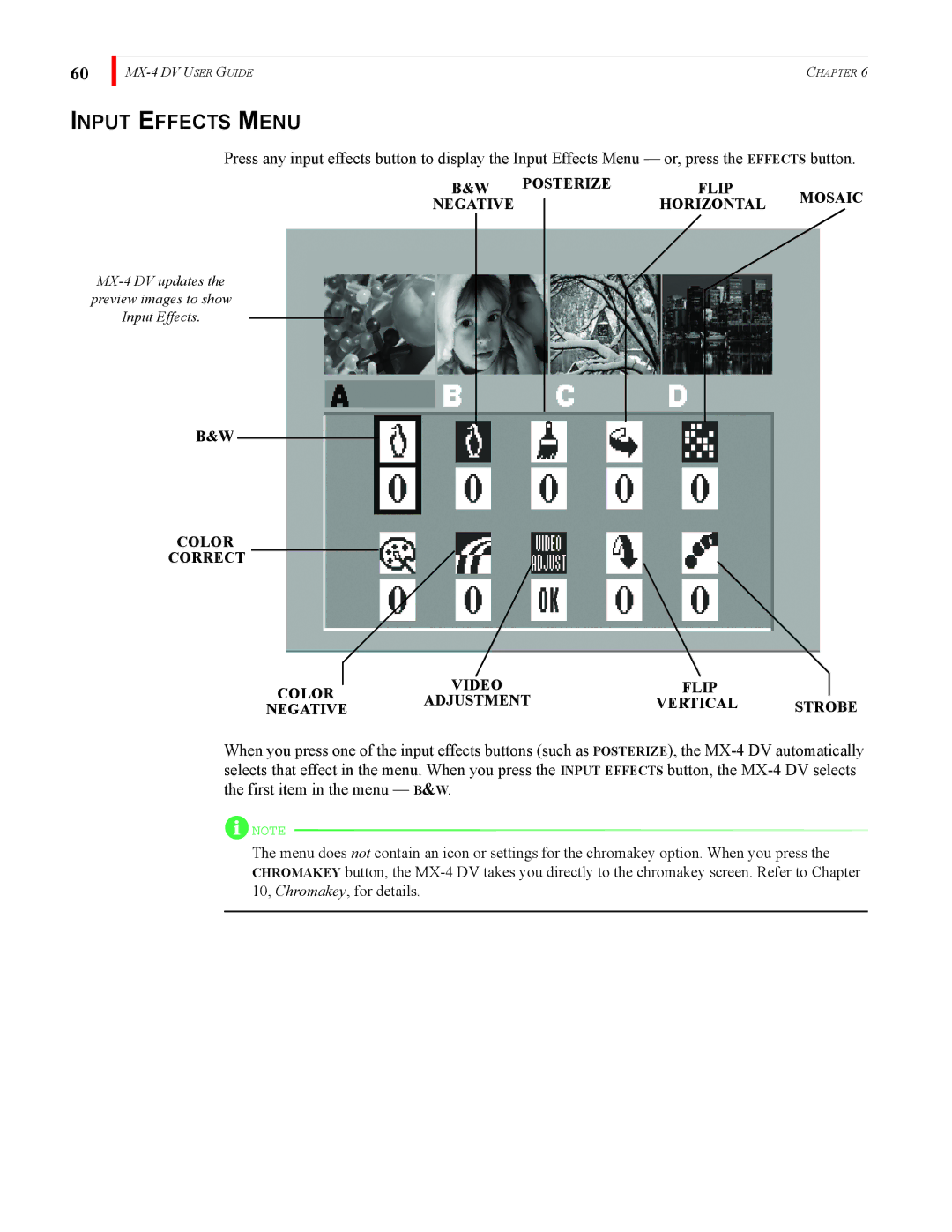 FOCUS Enhancements MX-4DV manual Input Effects Menu 