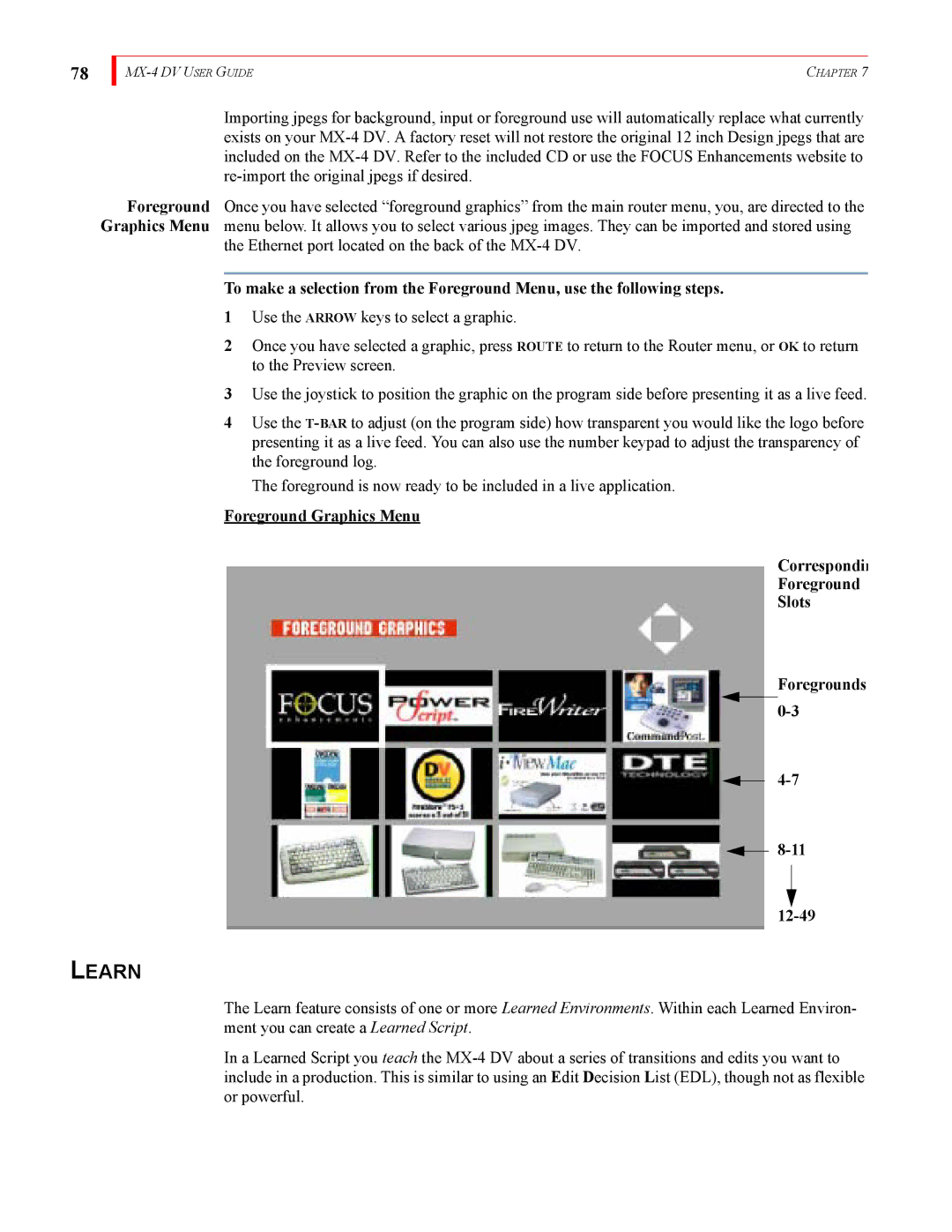 FOCUS Enhancements MX-4DV manual Learn 