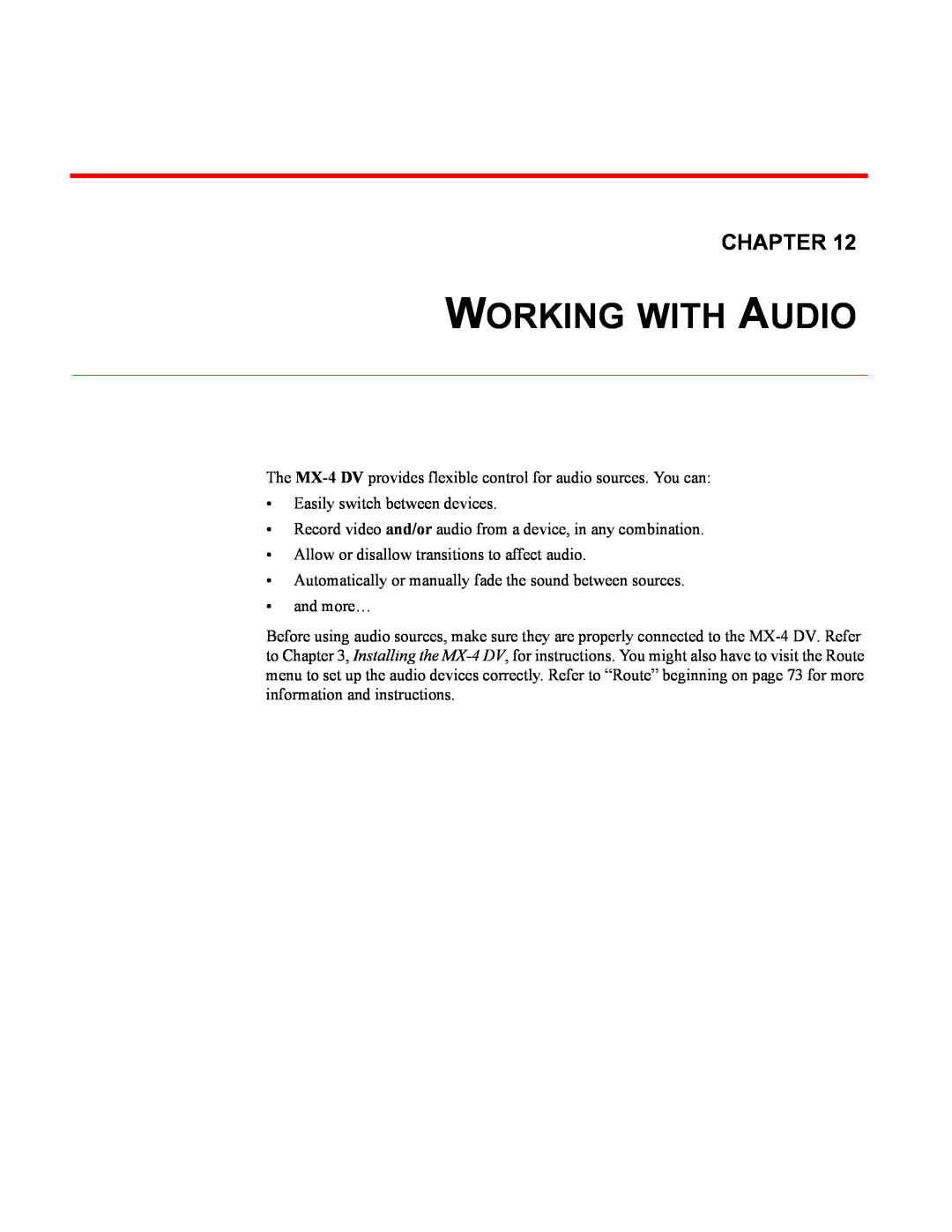 FOCUS Enhancements MX-4DV manual Working With Audio, Chapter 