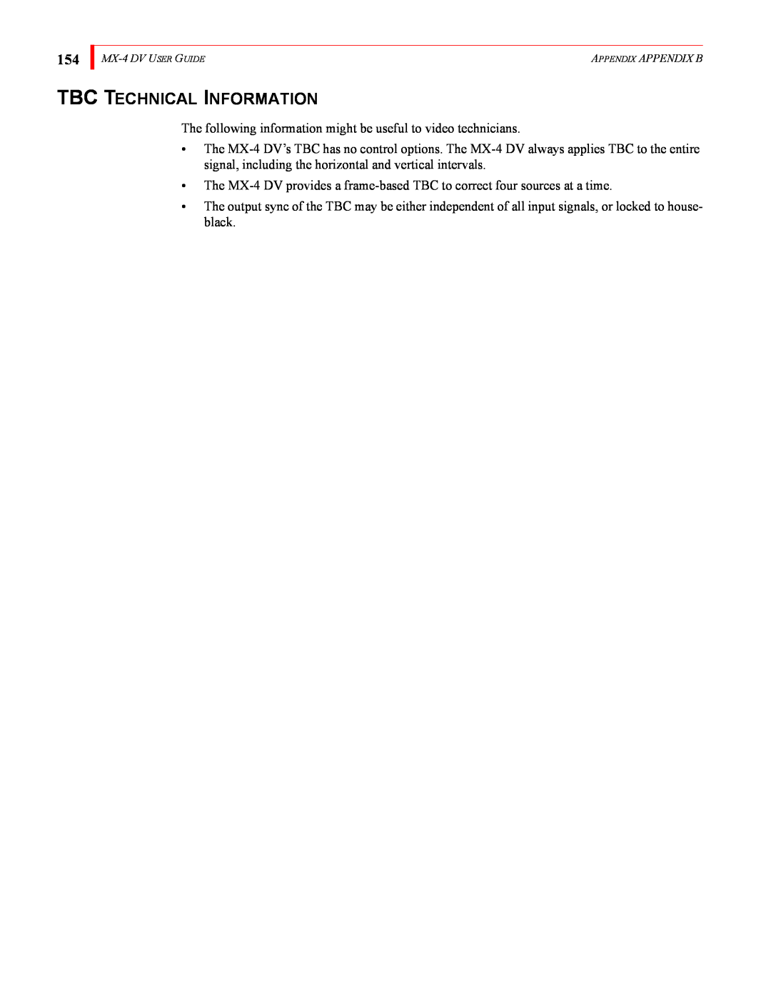 FOCUS Enhancements MX-4DV manual Tbc Technical Information 