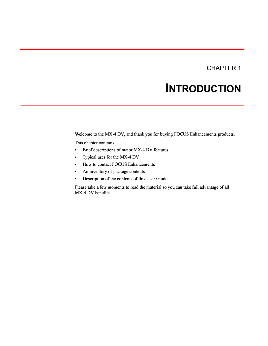 FOCUS Enhancements MX-4DV manual Introduction, Chapter 