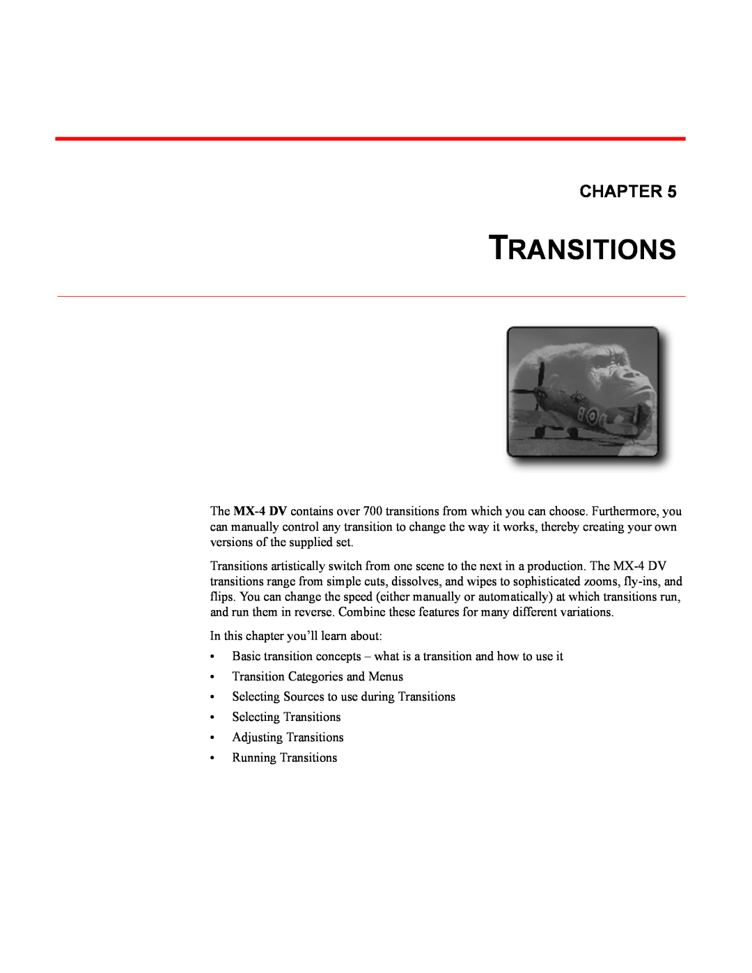 FOCUS Enhancements MX-4DV manual Transitions, Chapter 