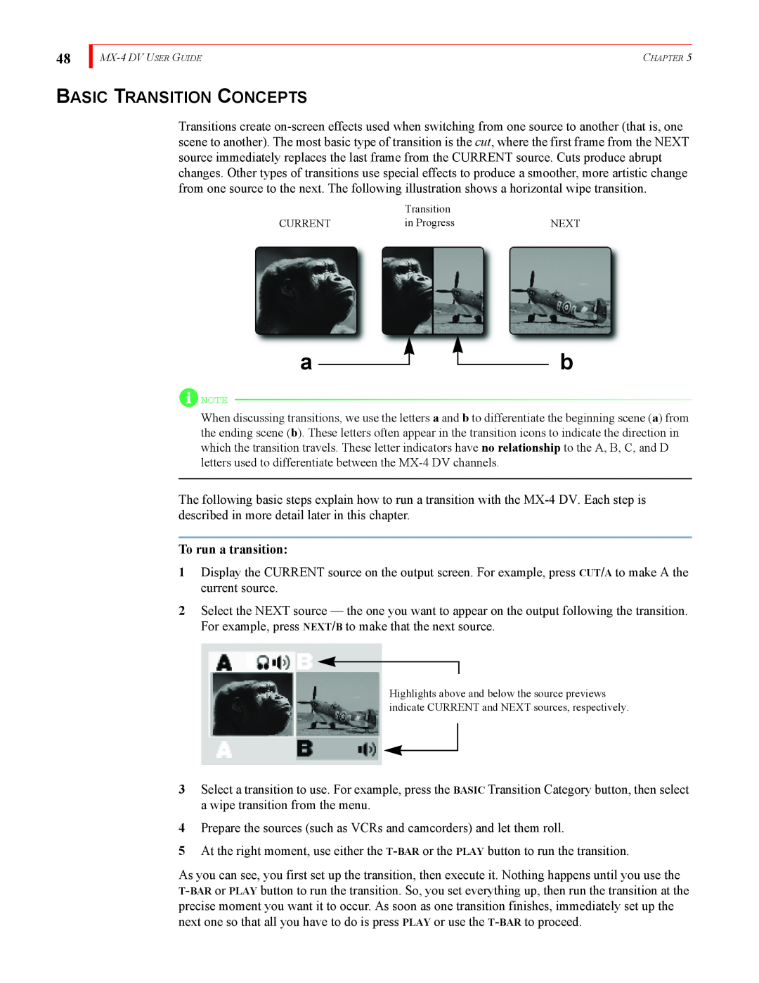 FOCUS Enhancements MX-4DV manual Basic Transition Concepts, To run a transition 