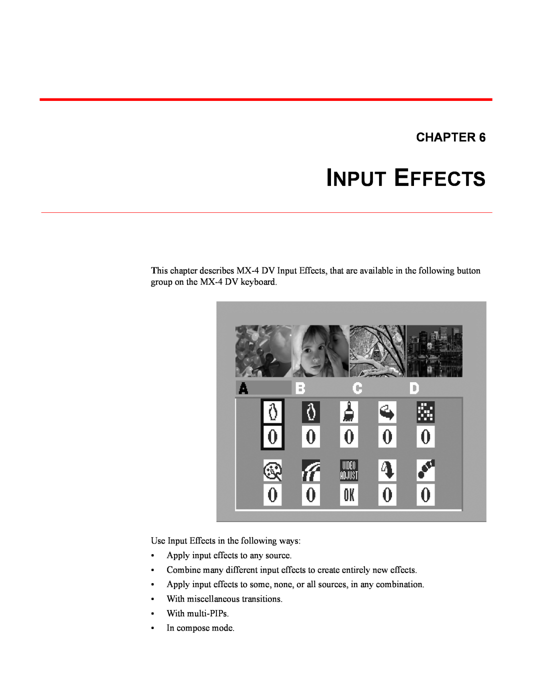 FOCUS Enhancements MX-4DV manual Input Effects, Chapter 