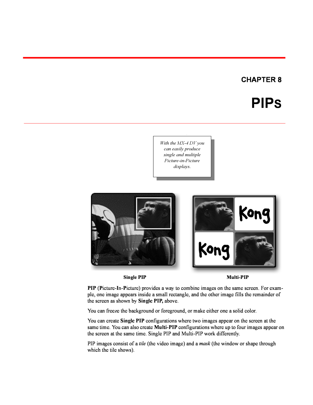 FOCUS Enhancements MX-4DV manual Pips, Chapter, Single PIP, Multi-PIP 