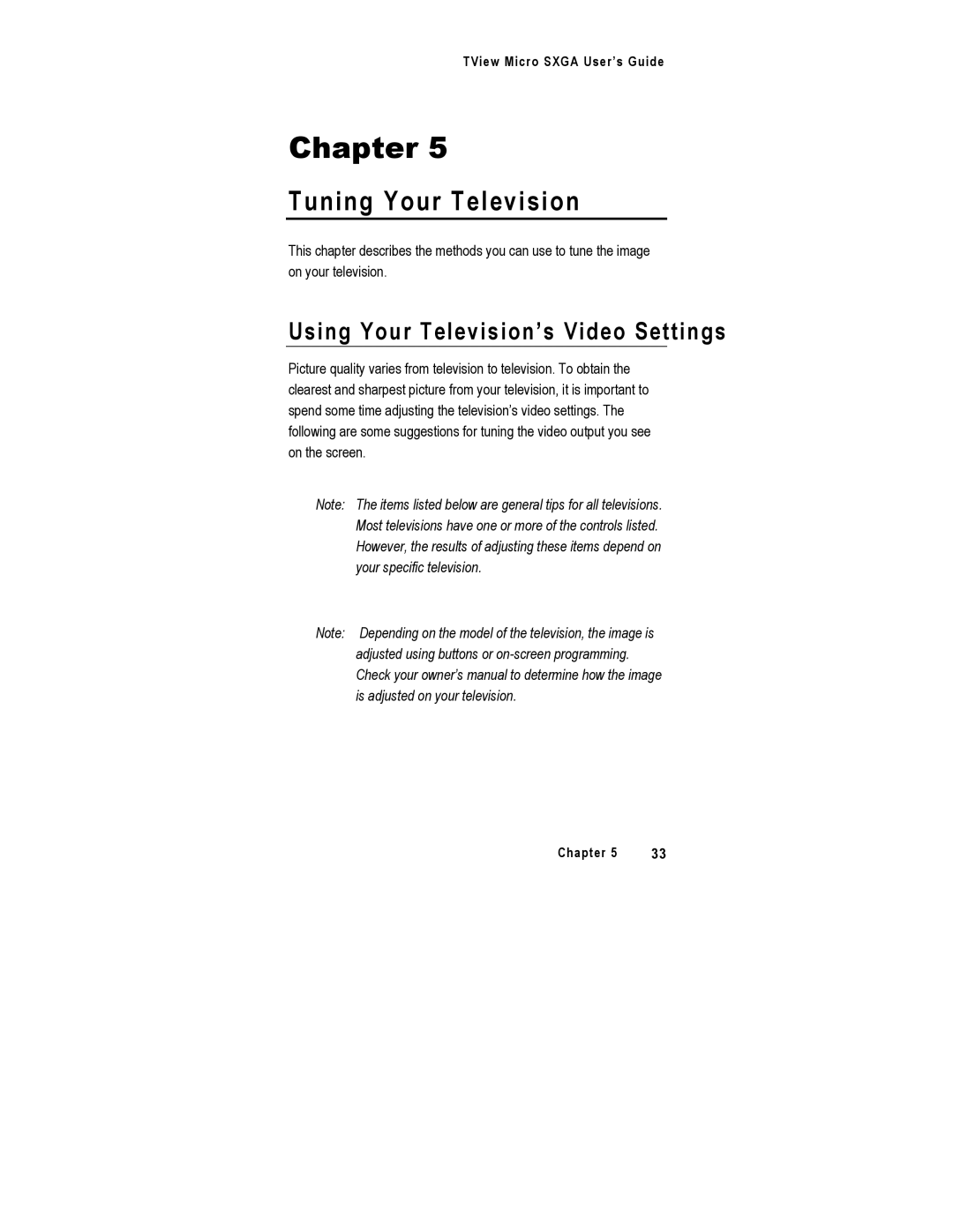 FOCUS Enhancements SXGA manual Tuning Your Television, Using Your Television’s Video Settings 