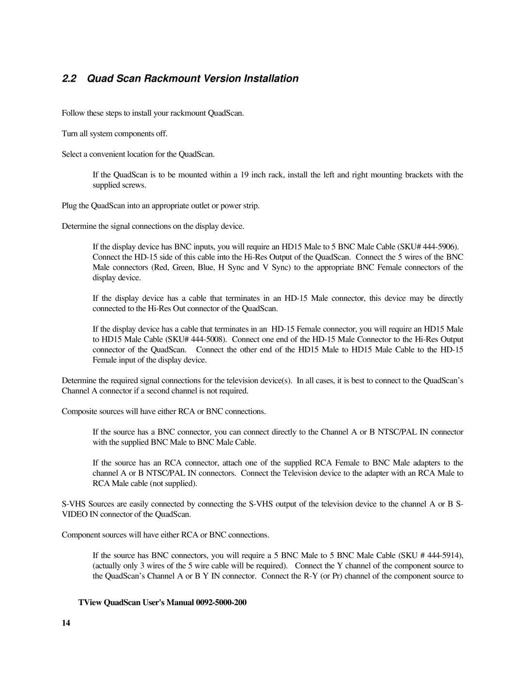 FOCUS Enhancements TView Quad Scan Manual user manual Quad Scan Rackmount Version Installation 