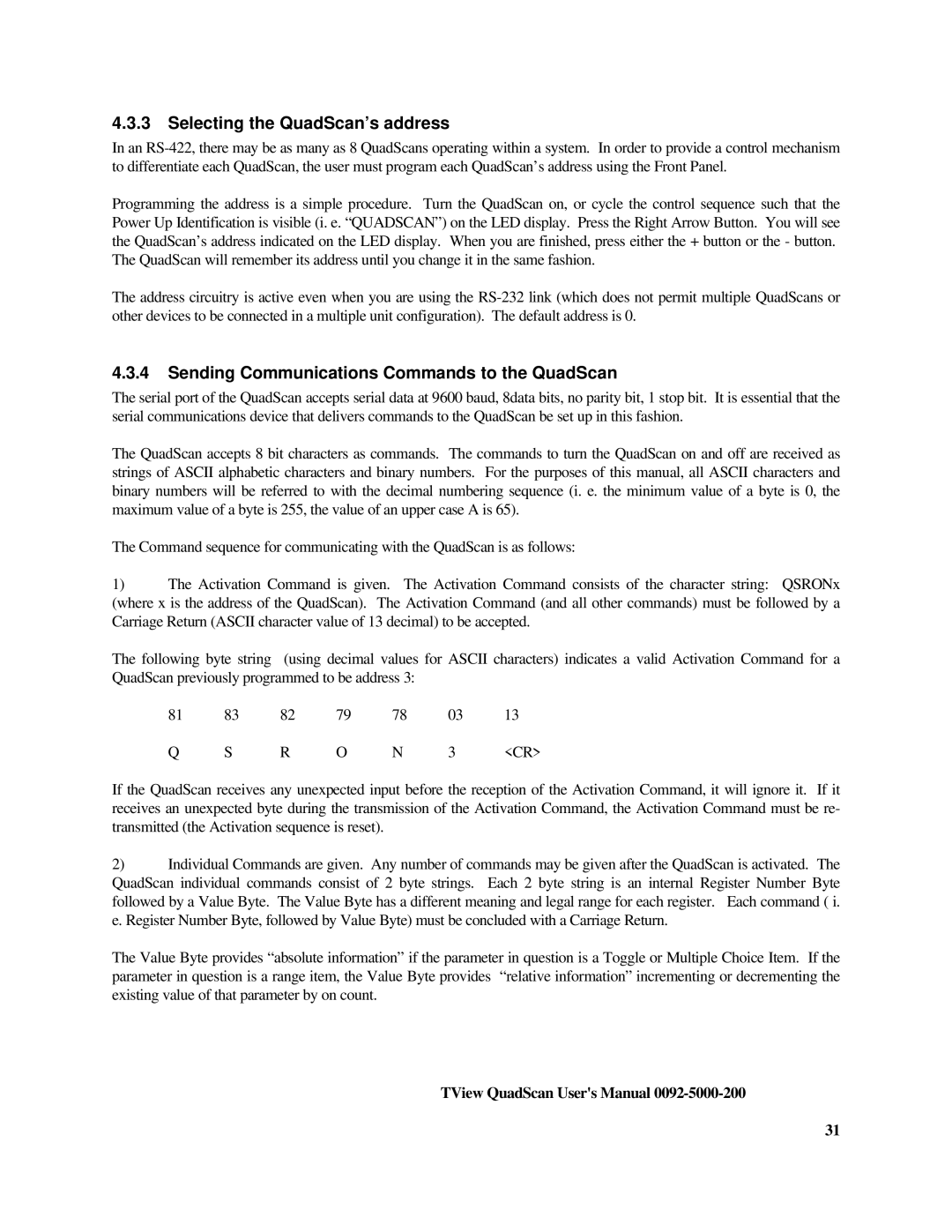 FOCUS Enhancements TView Quad Scan Manual user manual Selecting the QuadScan’s address 