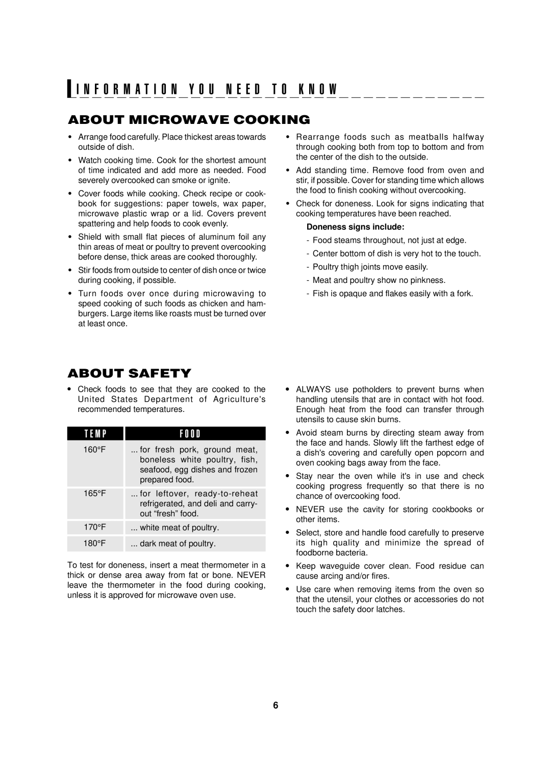 Food Quality Sensor R-320H operation manual About Microwave Cooking, About Safety, M P O D, Doneness signs include 