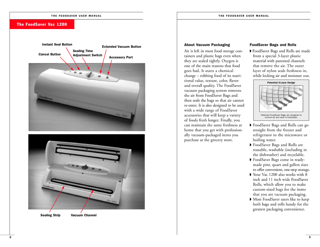 FoodSaver 18-0163 user manual FoodSaver Vac 