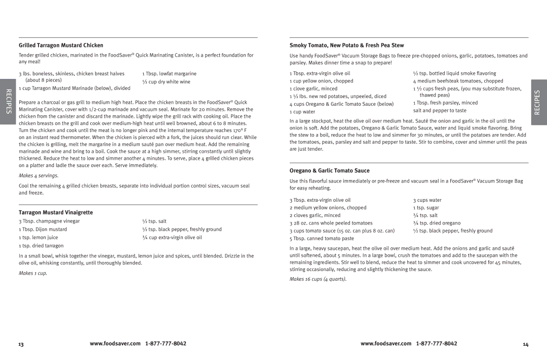 FoodSaver foodsaver vacuum sealing system user manual Pes, Recipes 