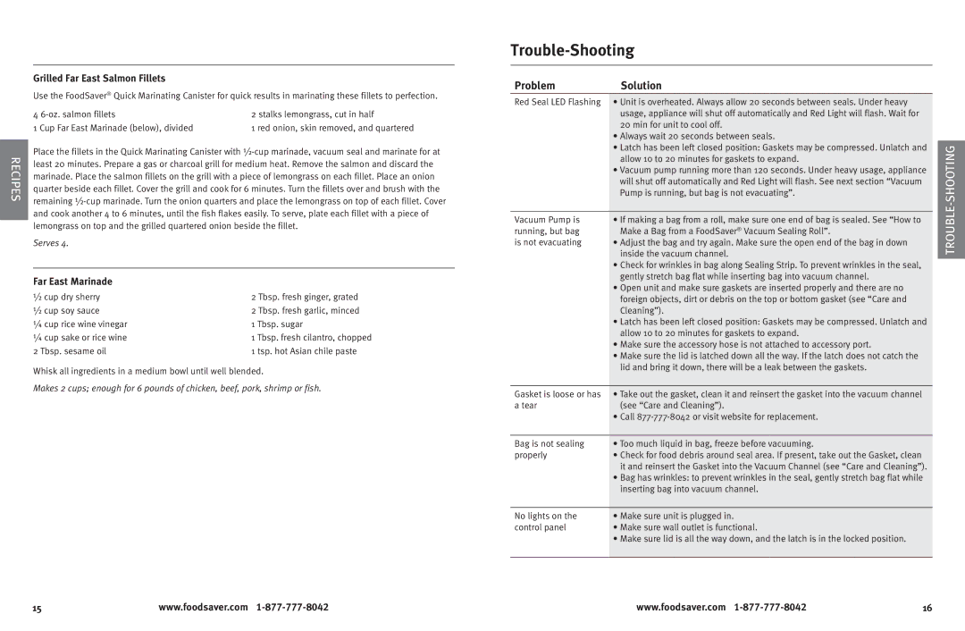 FoodSaver foodsaver vacuum sealing system user manual Trouble-Shooting, Problem 